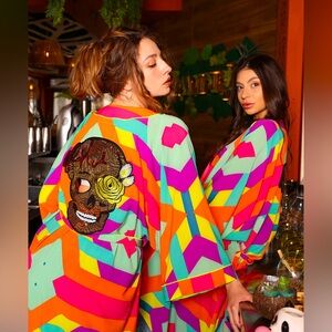 Amorena sequin skull kimono cashmere swim cover up osfa